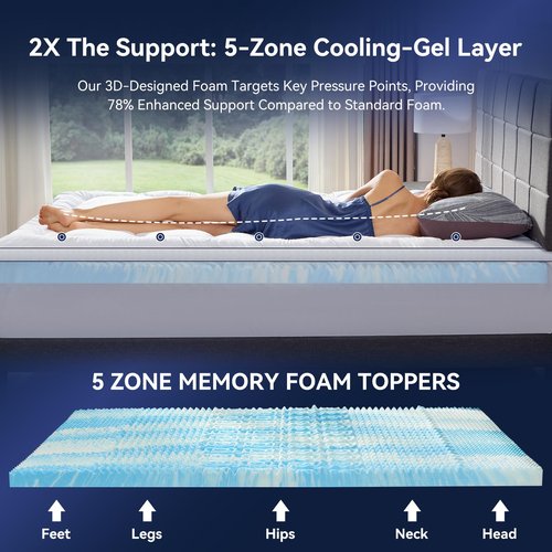NicePlus Queen Size Dual Layer 4 Inch Memory Foam Mattress Topper, 2 Inch Fluffy Soft Pillow Top Mattress Pad Cover and 2 Inch Gel Memory Foam for Back Pain Relief, Breathable, Cooling