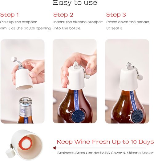 2-Pack Wine Stopper & Airtight Sealers Keep Wine Fresh - Reusable Leakproof Stoppers for Standard Red/White/Rosé Bottles, for Party, Bar, Home Kitchen, Decorative Gift (White)
