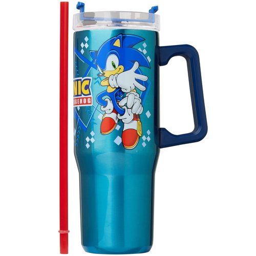 Get Trend Sonic the Hedgehog Insulated Tumbler with Straw for Kids, 32 oz Reusable Stainless Steel Cup for Hot Cold Drinks, Travel Mug, Gifts for Kids (Blue Sonic/Shadaw)
