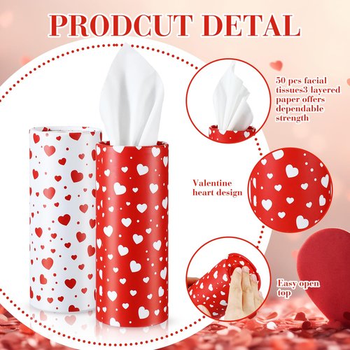 Cinnvoice 20 Pcs Valentine Car Tissues Cylinder with 3 Ply Facial Tissues Bulk Round Tissue Boxes Tubes Travel Tissue for Car Cup Holder Home Bathroom Office Accessories