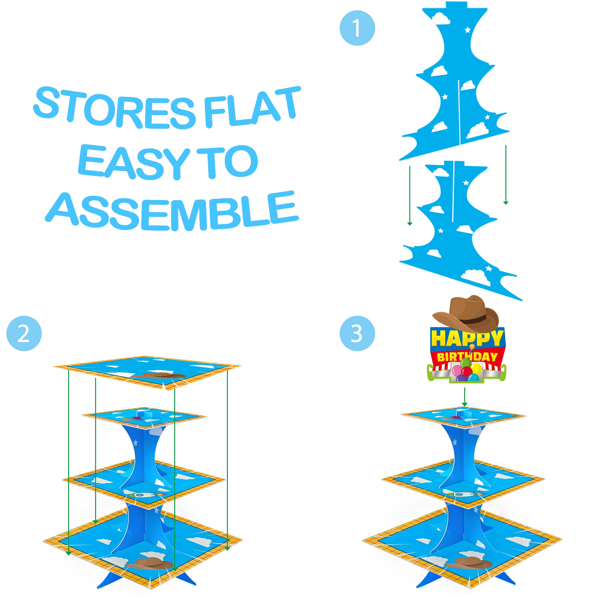 Nabenkalu 3-Tier Cartoon Story cupcake stand 2 Sets Cardboard Cake Stand Dessert Tower Holder for toy theme Birthday Decoration Baby Shower Party Supplies