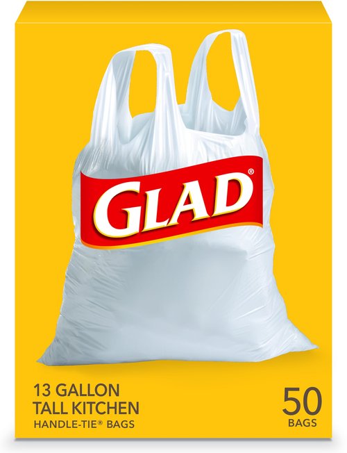 Glad Tall Kitchen Trash Bags 13 Gallon, Unscented Garbage Bags, Handle-Tie, 50 Count