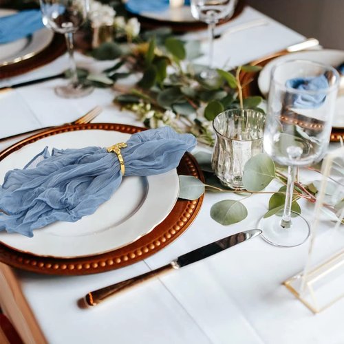 Gauze Cheesecloth Napkins Set of 96, 20 x 20 Inch Wrinkled Rustic Boho Linen Dinner Napkins Decorative Table Napkins for Wedding,Dinner,Family Everyday Use/Parties(Dusty Blue)