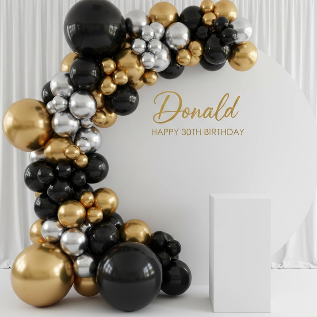 RUBFAC Black and Gold Balloons - 129-Piece Latex Balloon Garland Kit for Party, Wedding, and Birthday Decor