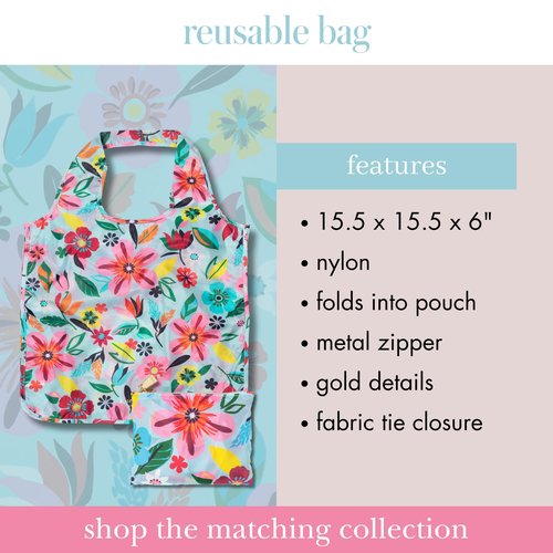 kate spade new york Reusable Produce Bags, Shopping Tote with Zipper Storage Pouch, Lightweight Foldable Grocery Bag, Safari Floral