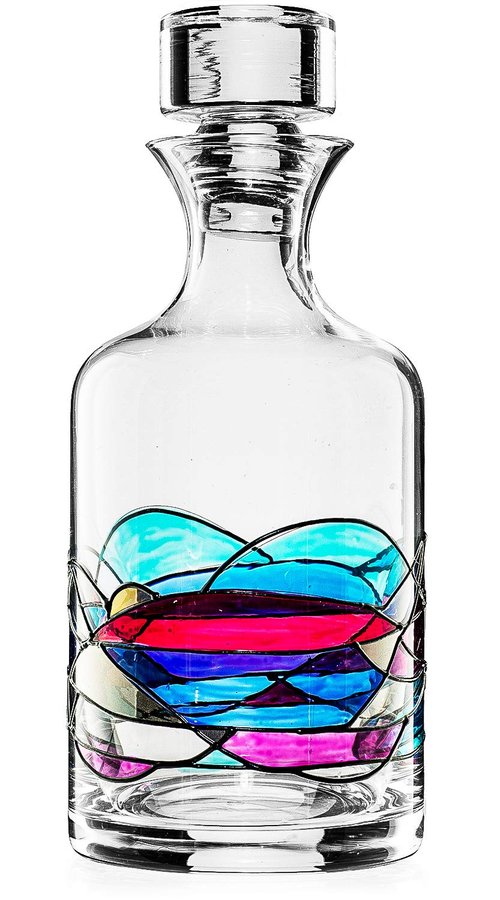 Artisanal Hand-Painted Whiskey & Wine Decanter Set – Barcelona Renaissance Stained Glass Design – Unique Mother's Day Gift for Her, Mom, Wife, or Friend – Multicolor Handcrafted Glassware