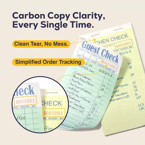FMP Brands Double Part Guest Check for Servers, Server Note Pads 2500 Sheets (50 Pads), Server Books for Waitress with Carbon Copies, Guest Check 2 Part Carbonless, Receipt Book with Carbon Copies