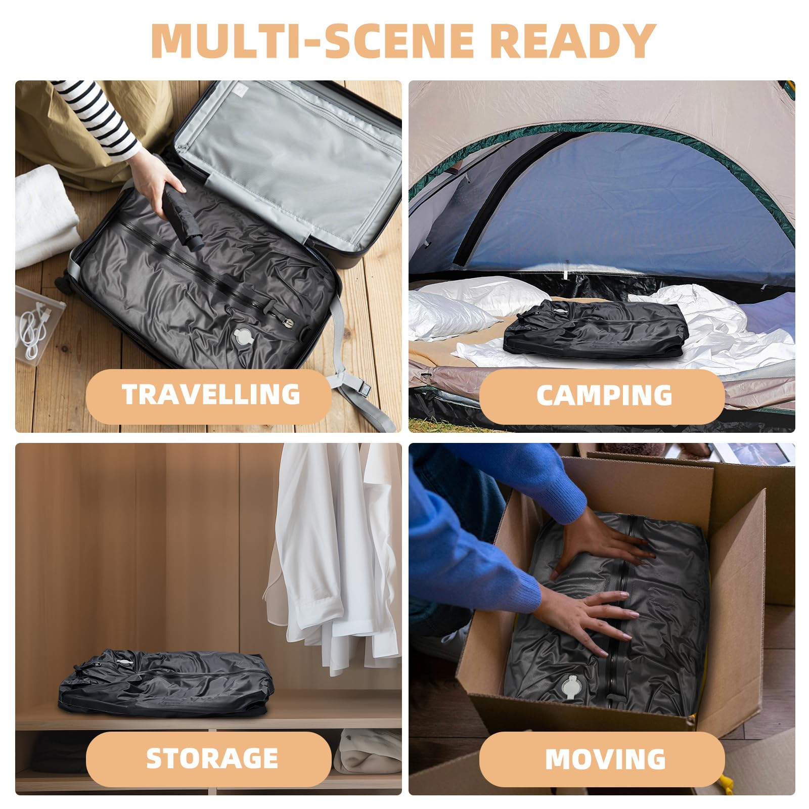 Vacuum Bags for Travel with Cordless Pump, 40L Airtight Compression TPU Bags,IP67 Reusable storage bag for Suitcase, Backpack, Luggage, Moving (1PC+Pump)
