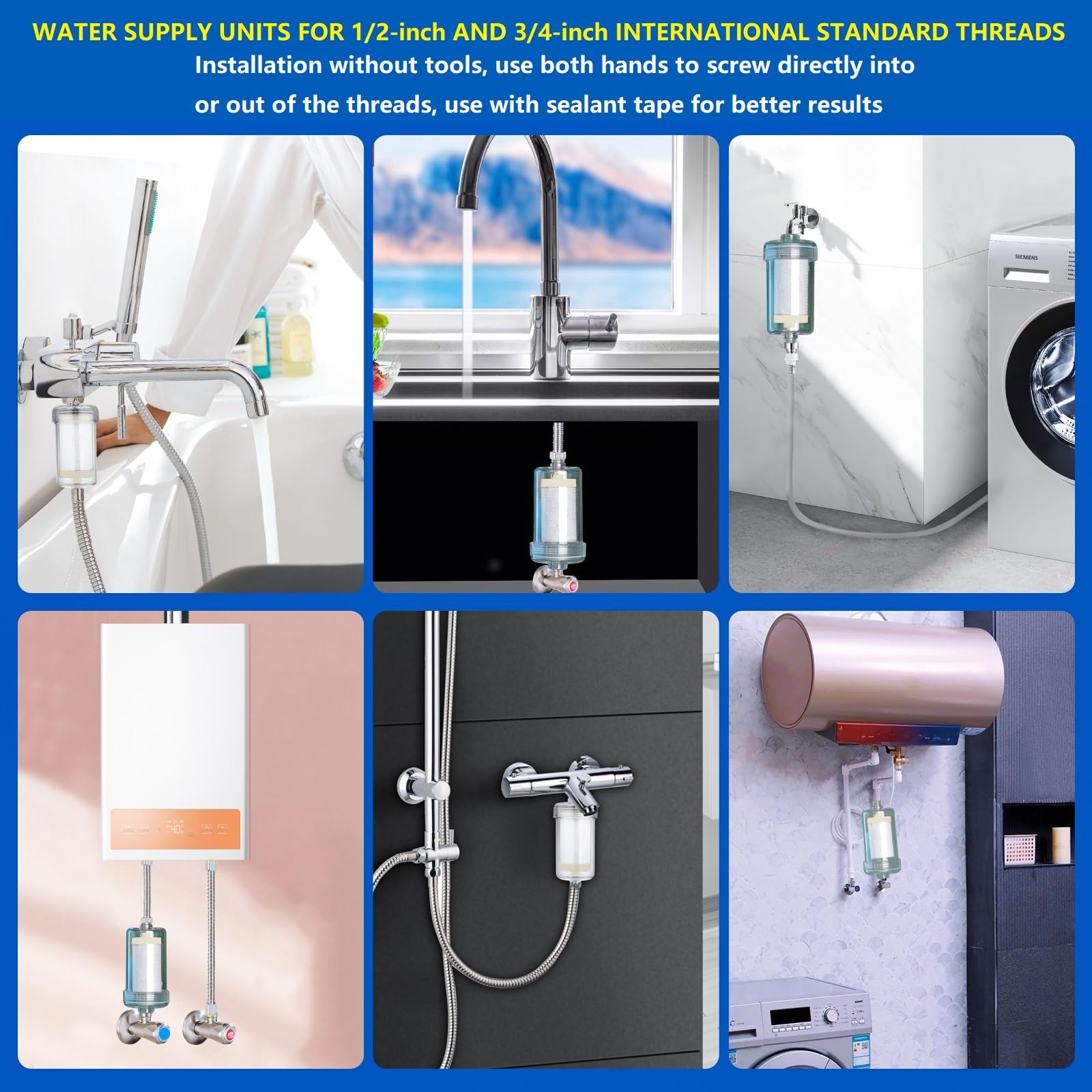ZHYUUAX 1 Micron High Density Washing Machine Water Filter, Visible Washer Water Filter System, 99.5% Removal of Chlorine Fluoride, Heavy Metals, Odor, Impede Scale, Relieve Dry Skin ACF Shower Filter
