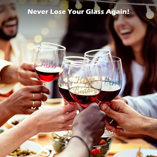 GAINWELL Metallic Wine Glass Markers 8Pcs, Non-Toxic, Food-Safe, Dishwasher-Safe, Wine Glass Marker Pens for Ceramic Plates, Parties & Weddings