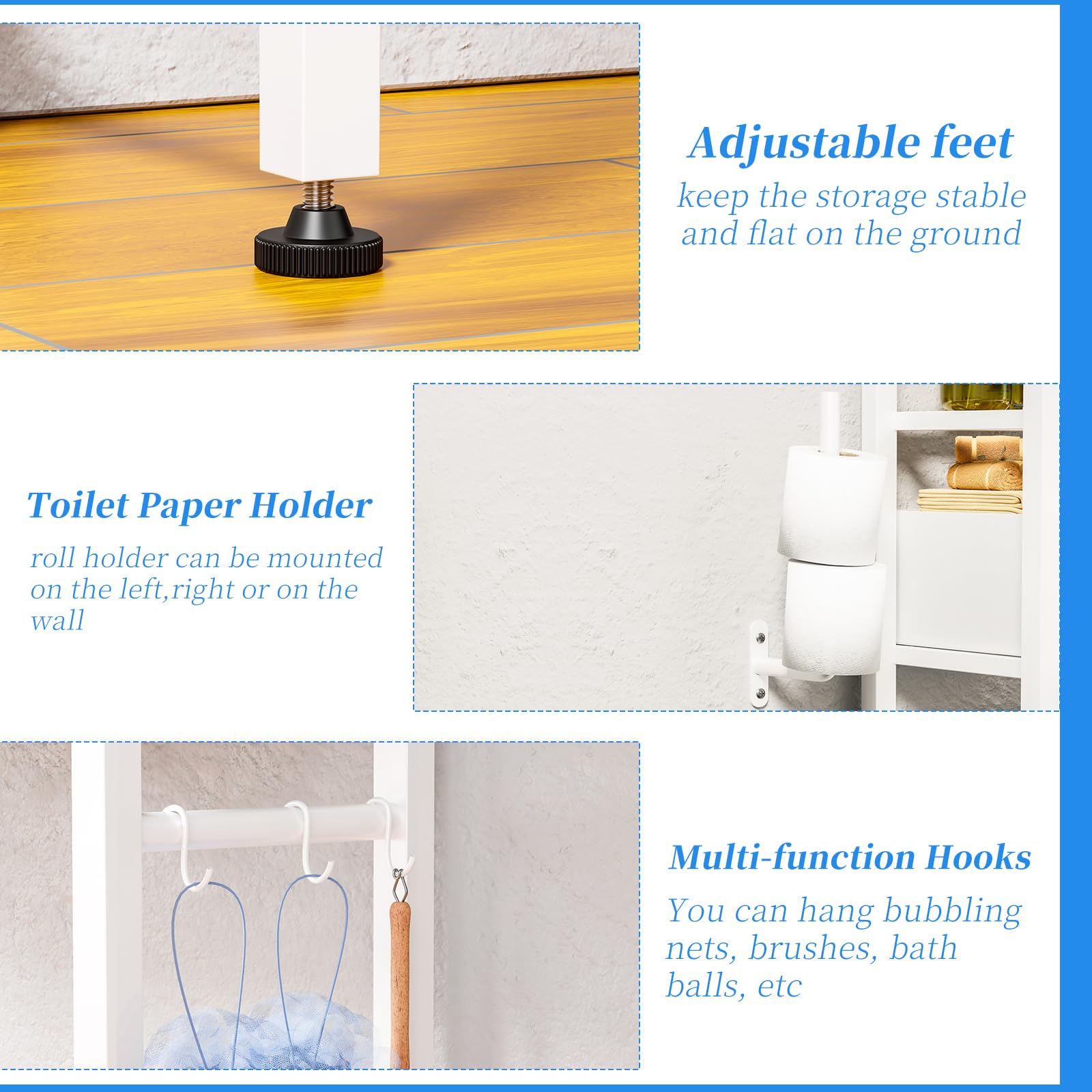 Simple Trending 4 Tier Over The Toilet Storage with Drawers, Heavy Duty Bathroom Stand Organizer Metal Shelves for Laundry, White