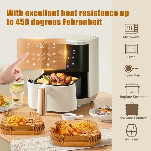Air Fryer Paper Liners, 150 PCS Non stick Oil Resistant Air Fryer Parchment, 8 Inch Disposable Food Grade Free Of Bleach Square Parchment Baking Paper