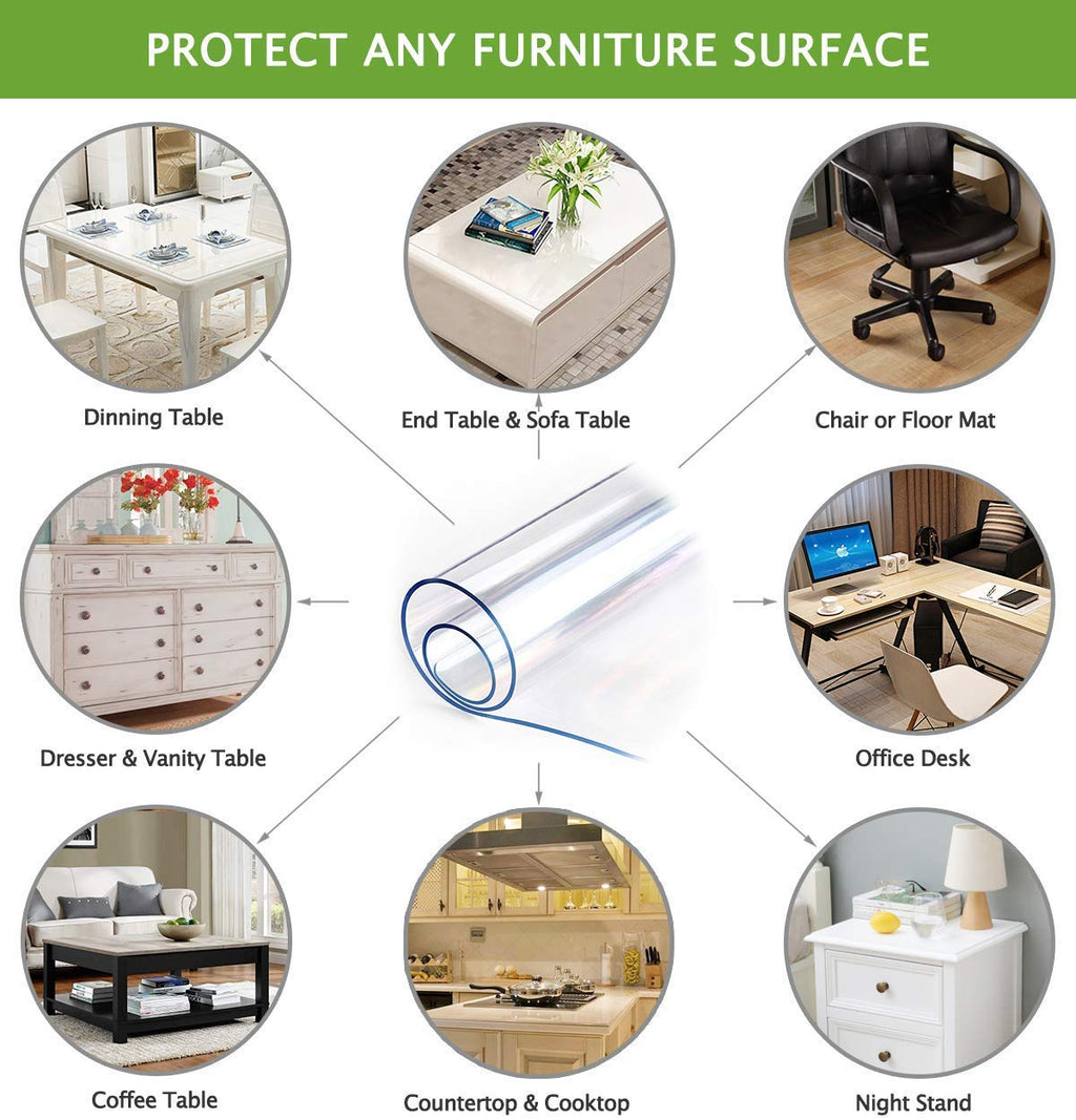 46 x 90 Inch Clear Dining Room Table Protector Corner Kitchen Wood Coffee Side End Tabletop Countertop Cover Rectangular Desk Table Pad Office Chair Mat Furniture Protective Plastic Vinyl Tablecloth
