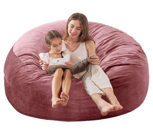 EDUJIN Large Bean Bag Chair, Memory Foam Bean Bag Chairs for Adults with Filler Included, Ultra Soft Dutch Velvet Fabric, Bean Bag for Living Room - 3 Foot, Pink