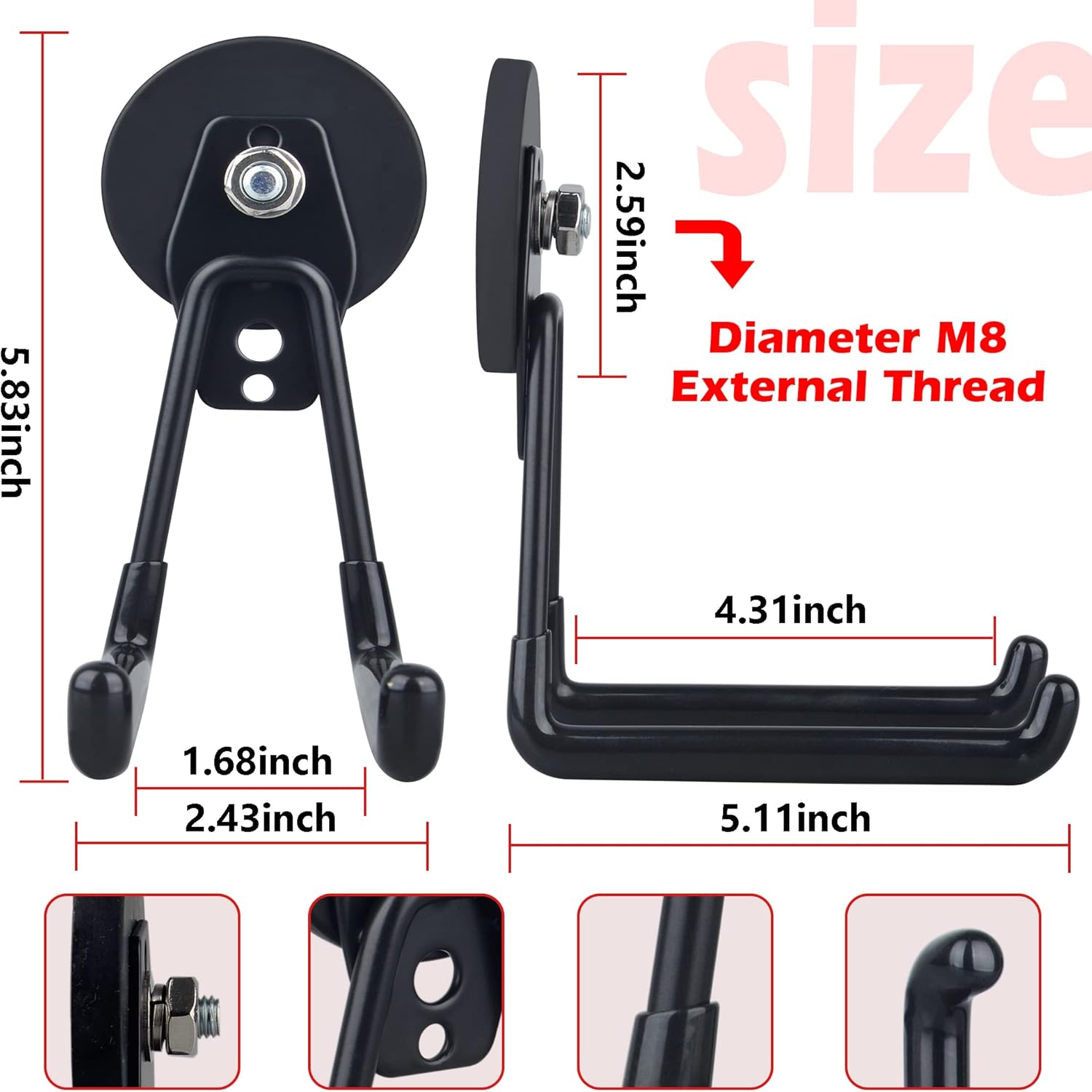 ULIBERMAGNET Magnetic Hooks - Heavy Duty Extra Large Tool Organizers for Workshop | 2 Pack (Black)