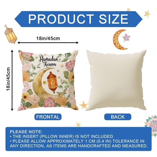 ZAEW Flowers Golden Lantern Moons Stars Ramadan Kareem Pillow Covers Throw Pillow Cases Set of 4 Decorations for Home Sofa Cushion Cover Party Holiday Decor 18x18 Inch