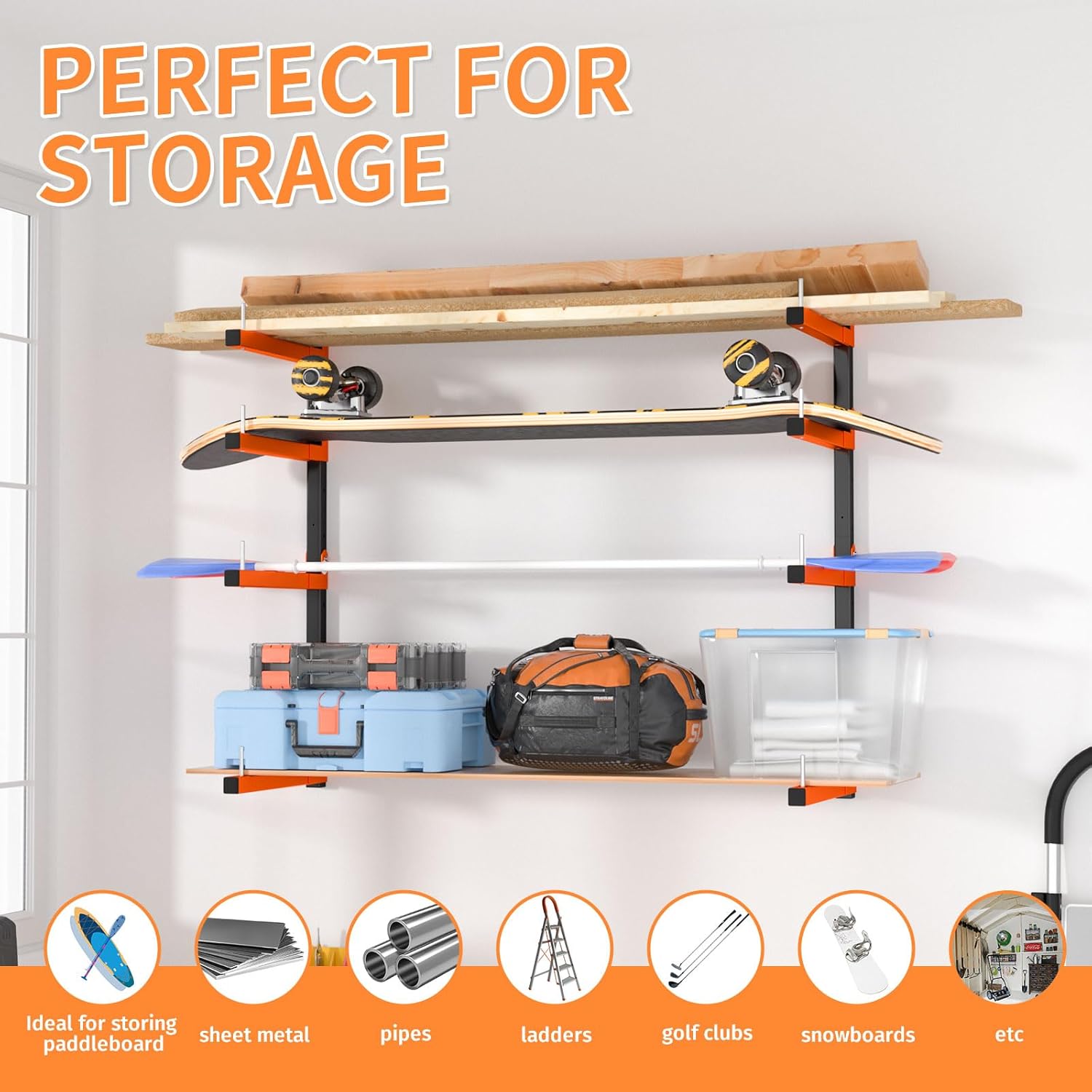 4 Pack Lumber Storage Rack - Heavy Duty Wall Mount Adjustable Wood Rack | Holds Up to 1040 Lbs