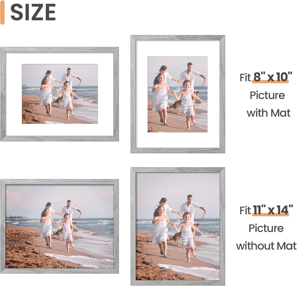 Upsimples 11x14 Picture Frame Set of 5 - Display 8x10 or 11x14 Photos | Stylish Gray Wall Gallery Frames