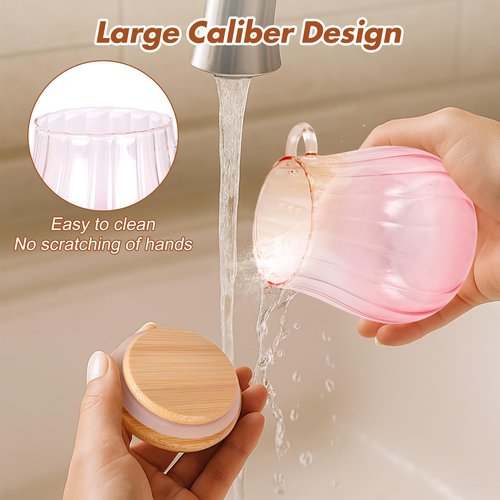 Arrozon 15 oz Pink Sugar Bowl with Bamboo Lid and Spoon,Pink Kitchen Decor and Accessories,Glass Jar with Airtight Lid, Brown Sugar Keeper, Sugar Container for Coffee Bar and office