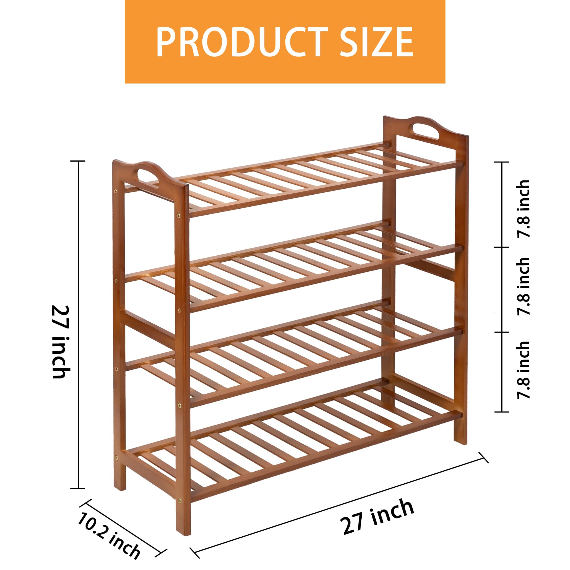 RMXANL 4 Tier Bamboo Shoe Rack, Free Standing Shoes Rack Shoe Shelf Shoe Organizer for Closet, Entryway, Bedroom, Living Room, Front Door, Studio, Bathroom