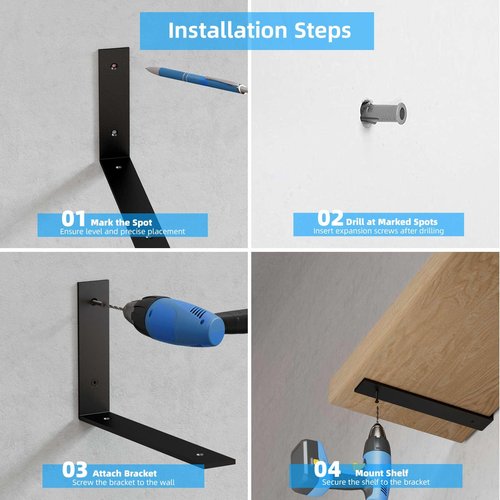6 Pack Heavy Duty 8 Inch Black Shelf Brackets, L Shelf Bracket 8 Inch for Floating Shelves, 1/5-Inch Thick