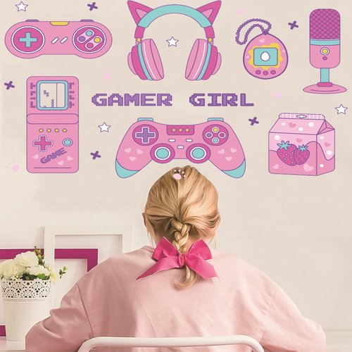 Gaming Wall Decor Pink Gamepad Headphone Prints Game Picture Game Painting Gamer Sign Poster for Girls Kids Room Bedroom