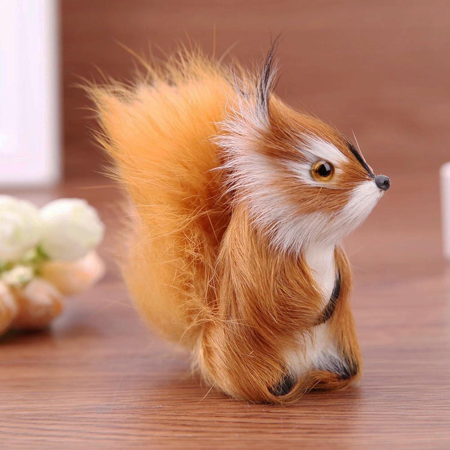 Skiennix Realistic Furry Squirrel | Lifelike Faux Fur Easter Basket Stuffer | 3.1-Inch Home Decoration