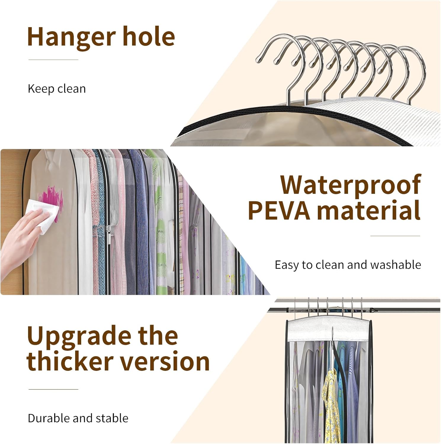 Skiennix Thickened Clear Garment Bags - 4 Pack Hanging Clothes Storage (40 & 50 Inch) | 10" Gusseted Design for Shirts, Coats, Dresses