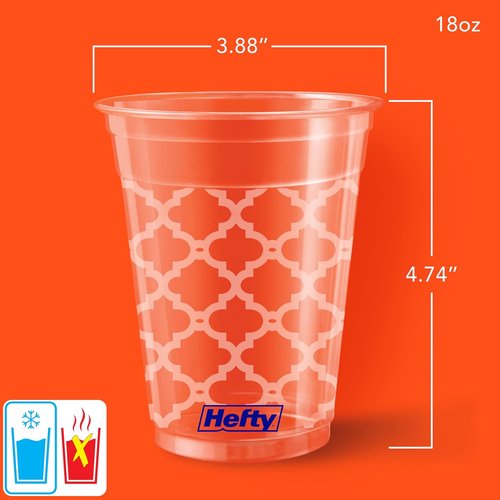 Hefty 18 Ounce Clear Plastic Party Cups - Printed Design | 20 Count for Celebrations