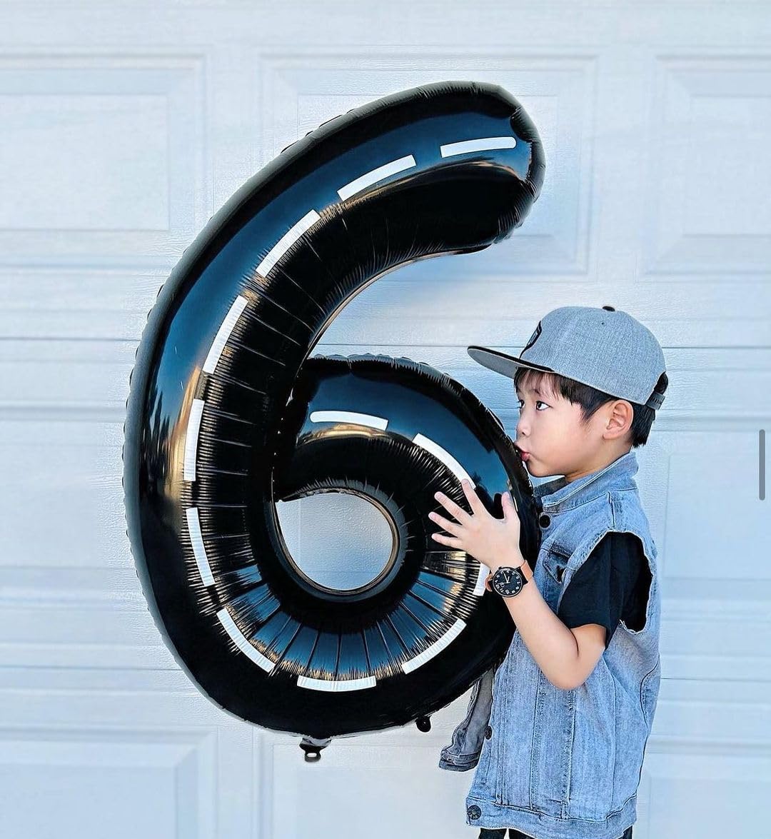 Race Car 6 Balloon - 40 Inch Black Number Balloon for 6th Birthday Party Decorations