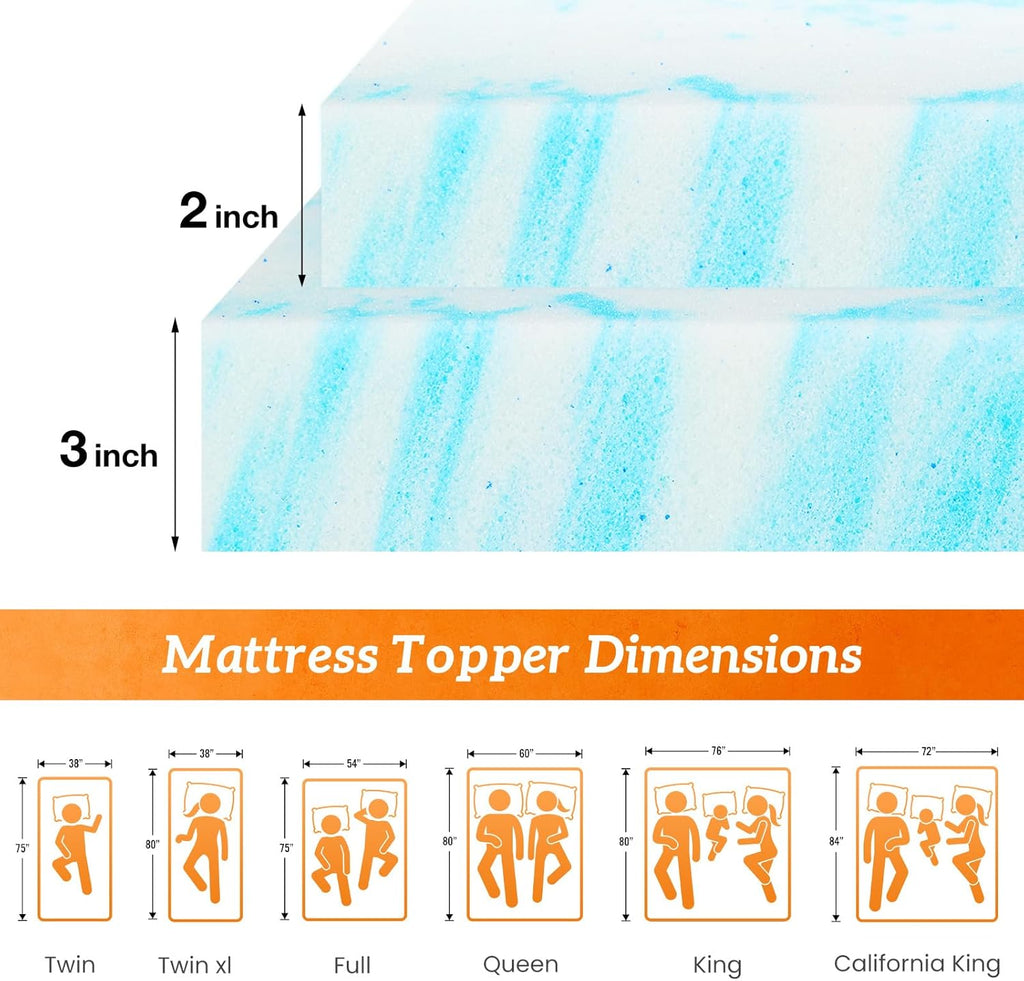 Sweetcrispy Mattress Topper - 3 Inch Thick Memory Foam Gel Infused Cooling Pad | California King, CertiPUR US Certified