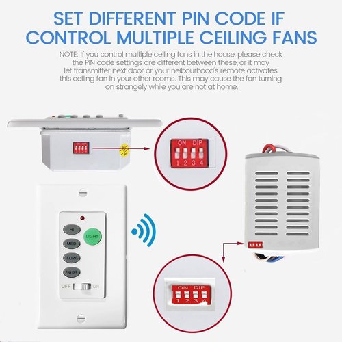 Nexete Universal Ceiling Fan Remote Control Kit,3 Fan Speed, Light Dimmer,Small Size Receiver & Wall Remote Control Replacement for Hampton Bay Harbor Breeze Hunter (Remote & Mini Receiver)