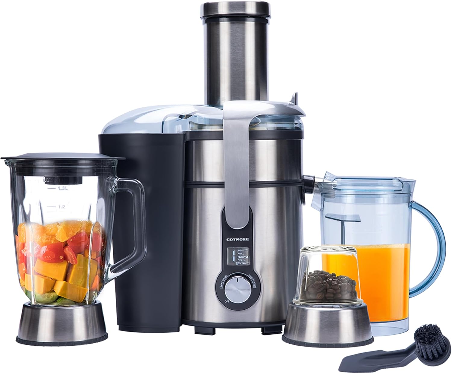 Skiennix Juicer Machine - 3 in 1 Blender & Grinder Combo | 1300W Centrifugal Juice Extractor with LCD Screen, Easy to Clean