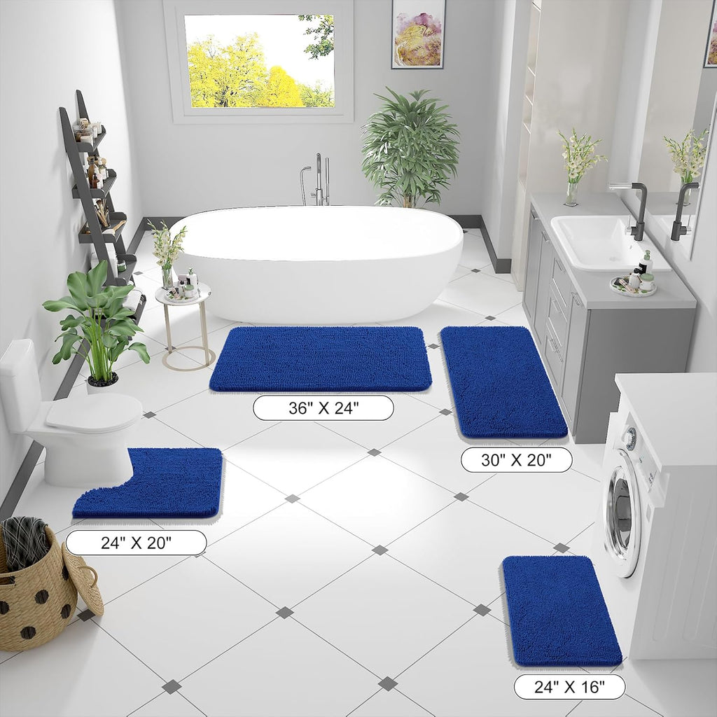 OLANLY Bath Rugs - Extra Soft Chenille, Quick-Dry, Machine Washable | 24x16 Royal Blue Bathroom Mats