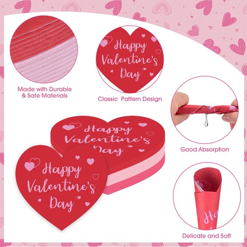 42 Pack Happy Valentines Napkins - Valentine Day Heart Napkin, Red Pink Heart Shape Disposable Luncheon Dinner Paper Napkins Set for Valentines Day Party Supplies Favors Table Decorations, 3 Styles