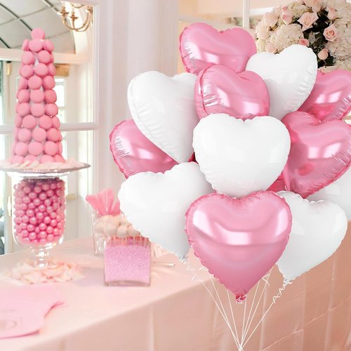 Heart Balloons by Pink White | 12 Pcs Light Pink Foil Balloons - 18 Inch for Baby Shower, Birthday, Wedding Decor