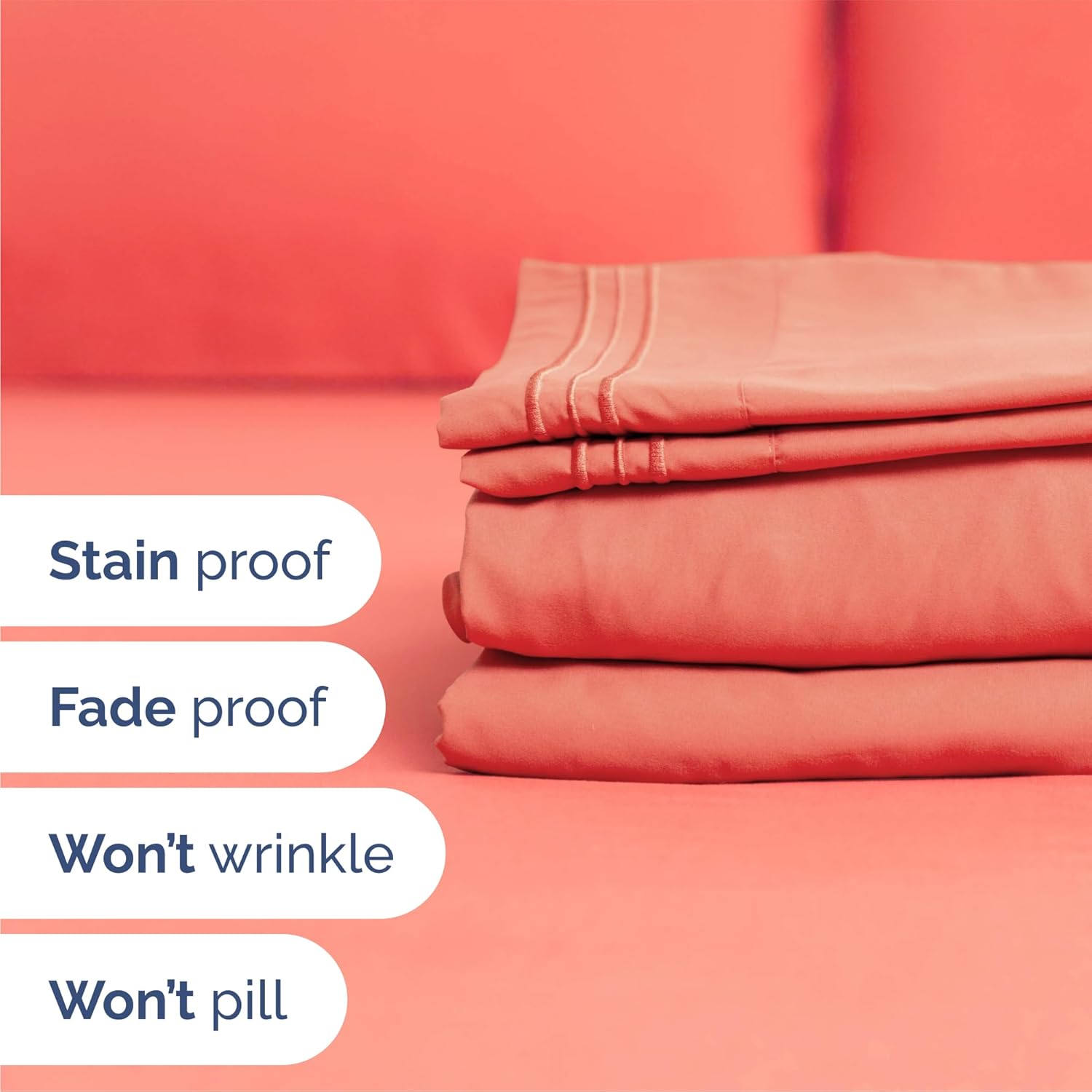 Queen Size 4 Piece Sheet Set - Ultra-Soft Cooling Bed Sheets for Luxurious Comfort - Deep Pockets, Wrinkle-Free - Oeko-Tex Certified - Coral