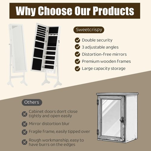 Freestanding Jewelry Armoire Cabinet, 47.3-Inch Full with Enhanced Performance and Practical Design for Everyday Use