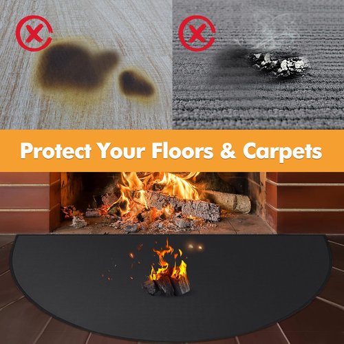 Hearth Rugs for Fireplaces Fire Resistant, 42 x 24 inch Fireproof Fireplace Mat Hearth Rug, Hearth Pads for Wood Stove Fireplace Indoor Outdoor, Protect Floors Carpets from Sparks Embers-Black, 1mm
