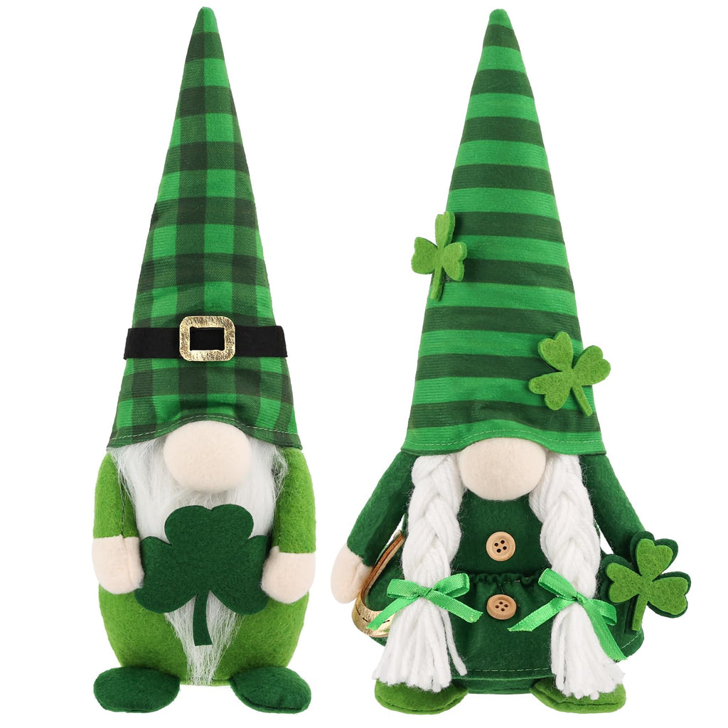 St. Patrick's Day Decor, 2 Pcs Shamrock Gnomes Plush Handmade Green Irish Gnome Scandinavian Tomte Leprechaun Home Table Centerpiece, Office Irish Gifts