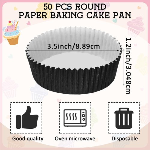 Uiifan Disposable Round Cupcake Liners Paper Baking Cups Wrappers Cupcake Paper Microwave Oven Safe Bakeware Mold for Snacks Cakes (Black,50 Pcs)