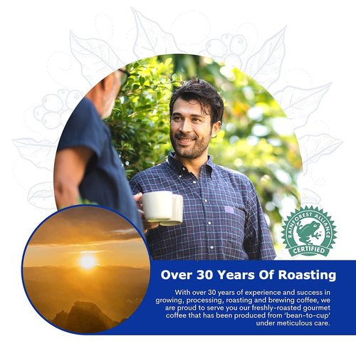 Cafe Blue – 100% Authentic Jamaica Blue Mountain Coffee from Clifton Mount Estate, Medium Roast Whole Bean, Premium Arabica Beans, Bag of 16 Ounces (1 Pound, 454 Grams)