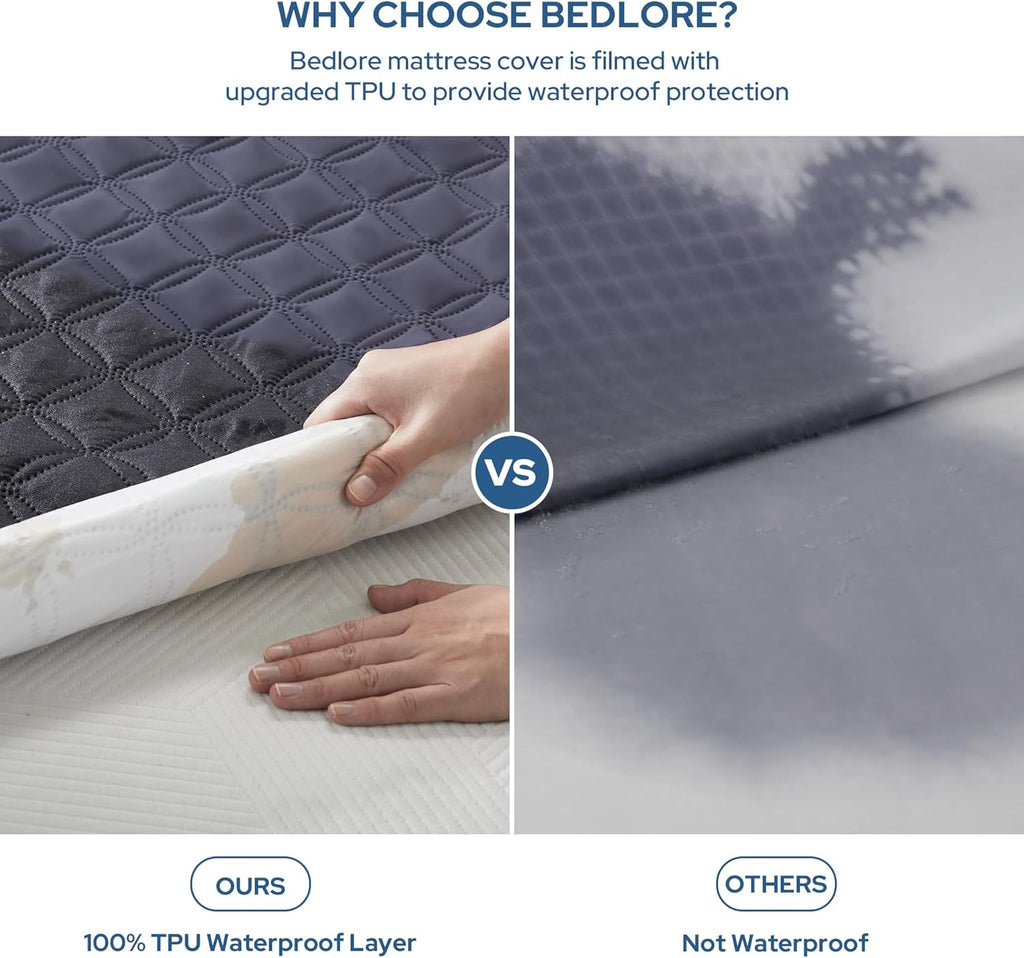 Skiennix Waterproof Mattress Protector - Noiseless Twin Size Fitted Pad with Deep Pocket | Breathable Navy Blue Cover