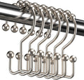 Titanker Shower Curtain Hooks - Rust Resistant Metal Double Glide Rings, Set of 12 - Nickel Finish