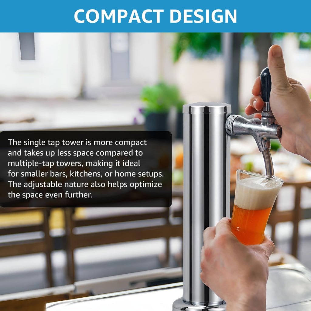 Adjustable Single Tap Tower Kegerator Tower, Draft Beer Tower Keg Tower with Kegerator Parts, Stainless Steel Core Pre-assembled Beer Line Beer Tower Dispenser for Homebrew