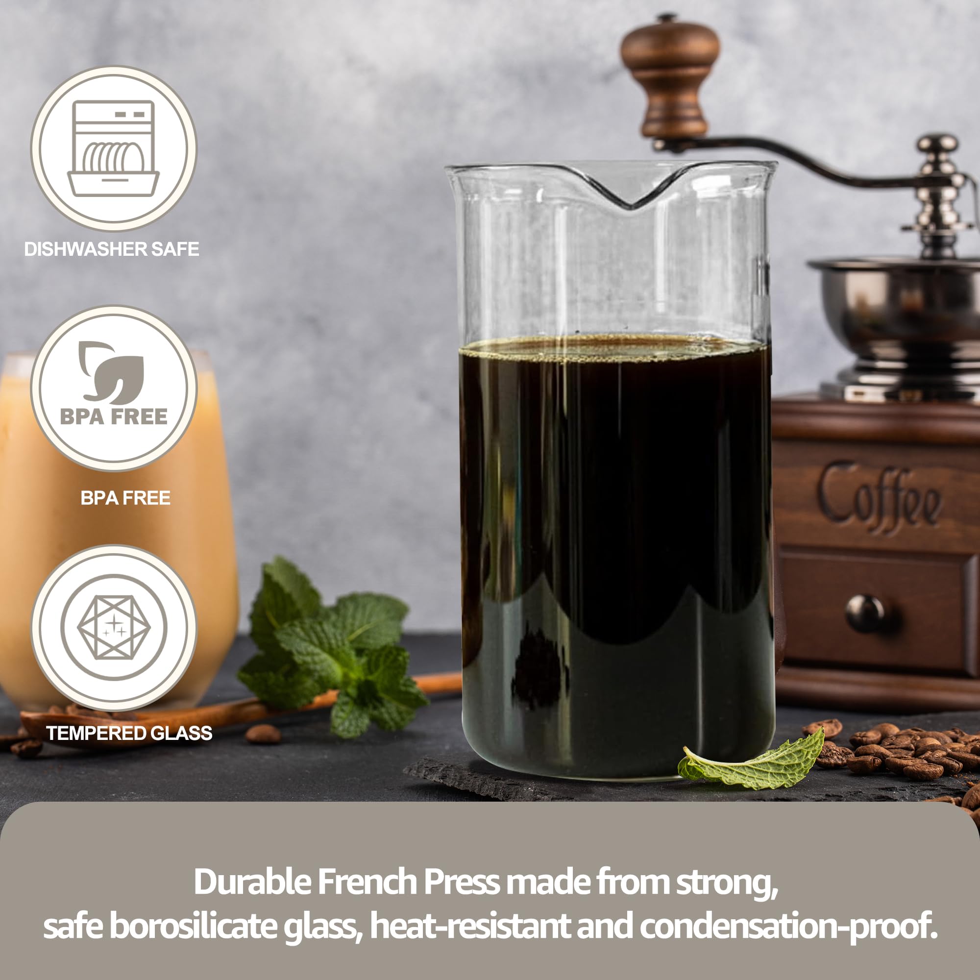 French Press Glass Replacement for Bodum, 34 Ounce, 1 Liter, Dishwasher Safe