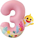 PartyWoo Baby Shark Pink Foil Number 3 Balloon - 40 Inch Mylar Helium Birthday Decoration for Kids