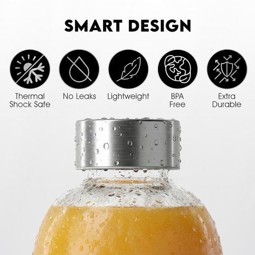 Mont-Clair Kristal Borosilicate Glass Water Bottle 18 oz with Neoprene Sleeve - Leak Proof + BPA Free - Hot & Cold Drinks - Ideal for Adult, Kids, Travel, Sports, Gym, Running - Black