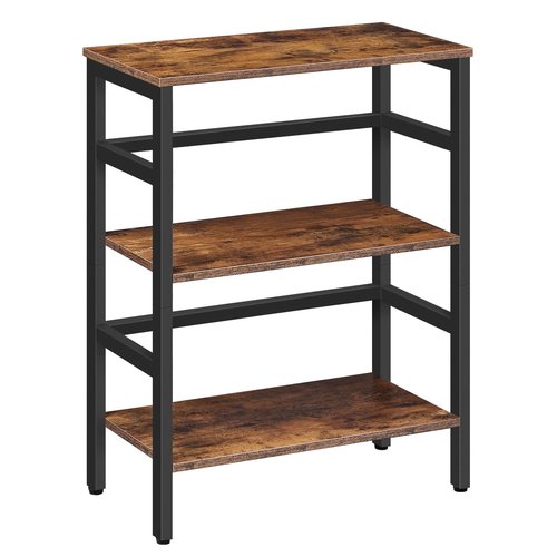 HOOBRO 3 Tier Bookshelf, 23.6" L Industrial Bookcase, Record Storage Rack with Side Fence, Storage Shelf with Metal Frame, Rustic Open Display Shelf for Living Room, Bedroom, Rustic Brown BF86CJ01G1