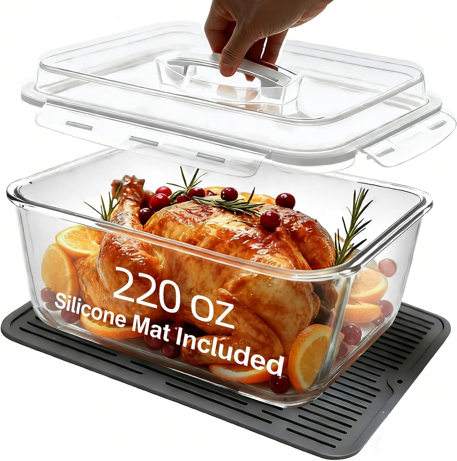 Skiennix Extra Large Glass Storage Containers - 220oz Borosilicate with Airtight Lid | Freezer to Oven Safe